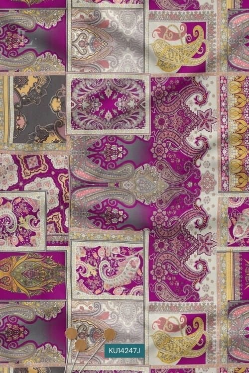 Paisley Statement Digital Print Fabric with Festive Ornamental Patch Design