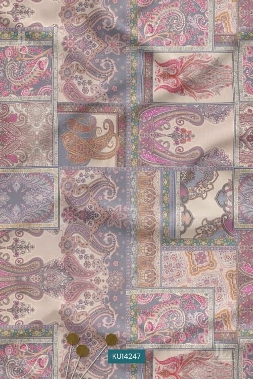 Paisley Vintage Digital Print Fabric in Pastel Ornamental Patch Layout