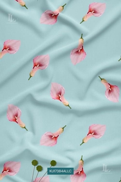 Pastel Aqua Watercolor Floral Digital Print Fabric