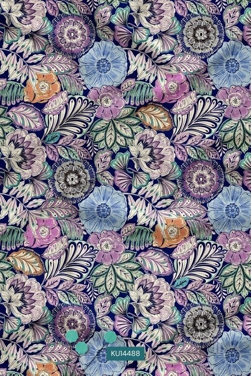 Navy base botanical floral print with multicolor detailed flowers and foliage