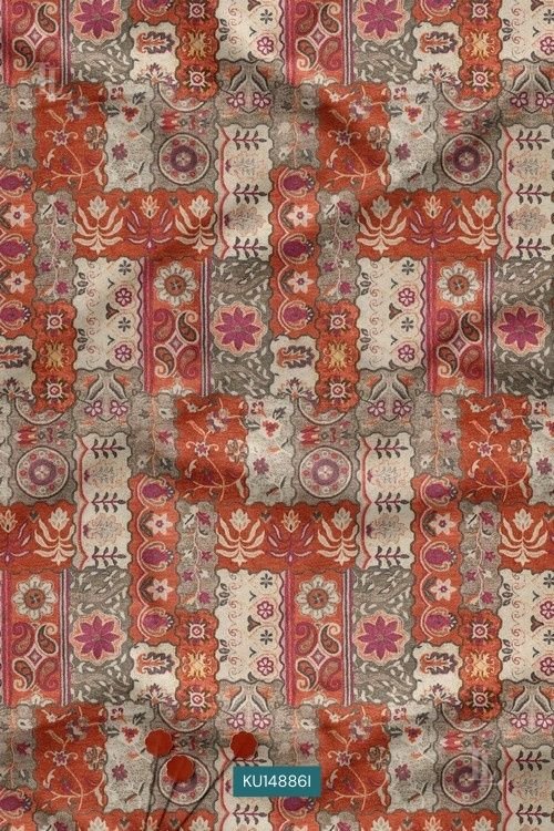 Premium Heritage Vintage Paisley Mughal Buti Digital Print Fabric