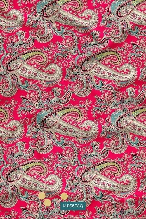 Rich Paisley Nature Motif Contemporary Digital Print Fabric on Red Base