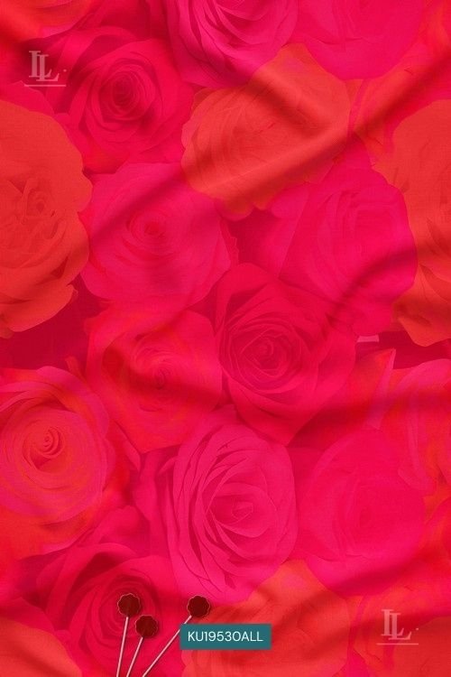 Rose Floral Digital Print Fabric in Bold Red And Pink Luxe Bloom Design
