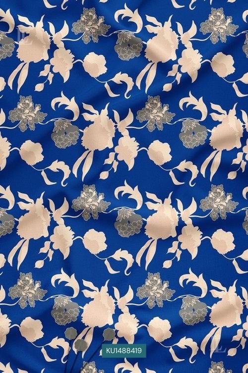 Royal Blue Contemporary Floral Digital Print Fabric