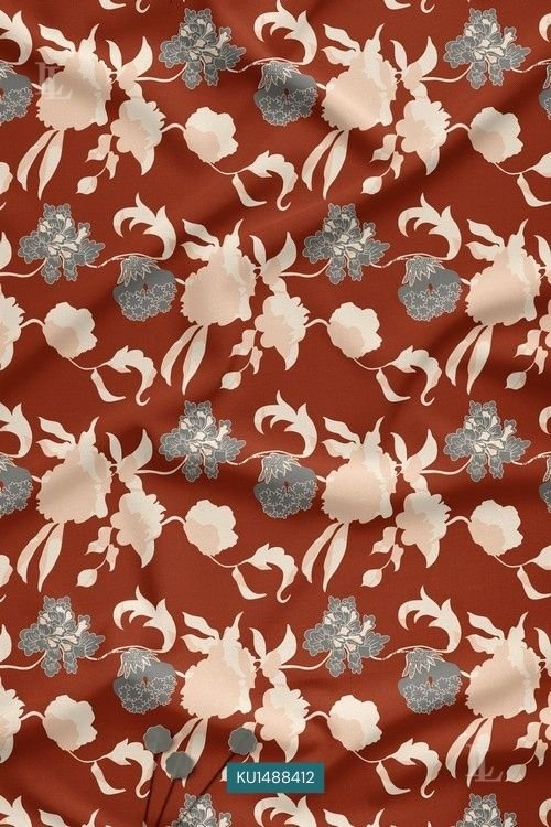 Rust Contemporary Floral Digital Print Fabric
