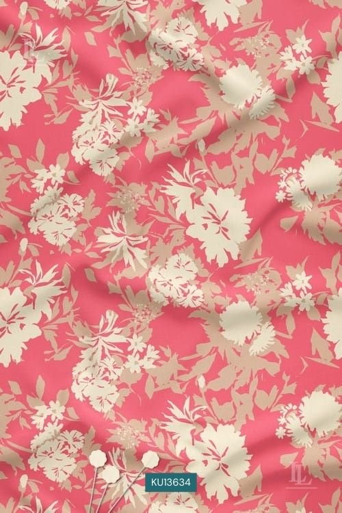 Soft Floral Nature Motif Digital Print Fabric in Pastel Pink