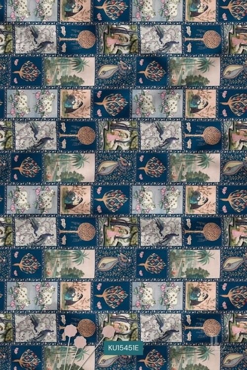 Statement Folk Art Digital Print Fabric with Illustrated Panels