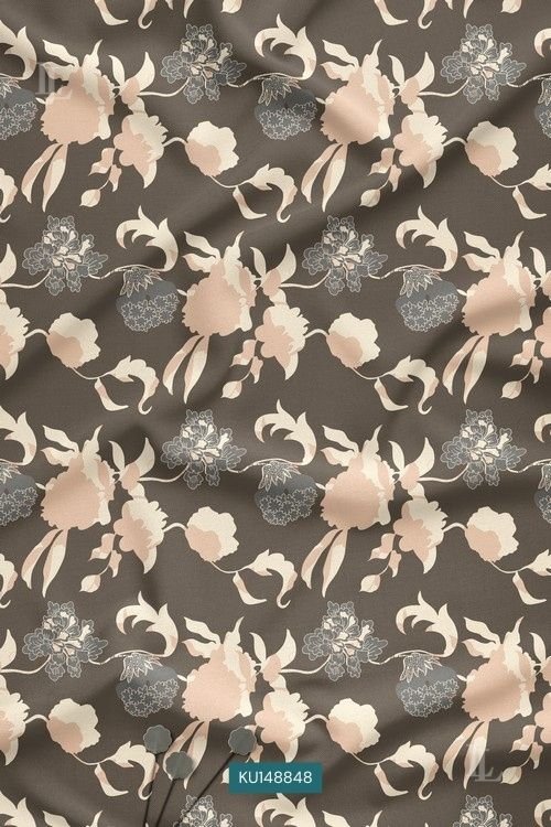 Taupe Contemporary Floral Digital Print Fabric