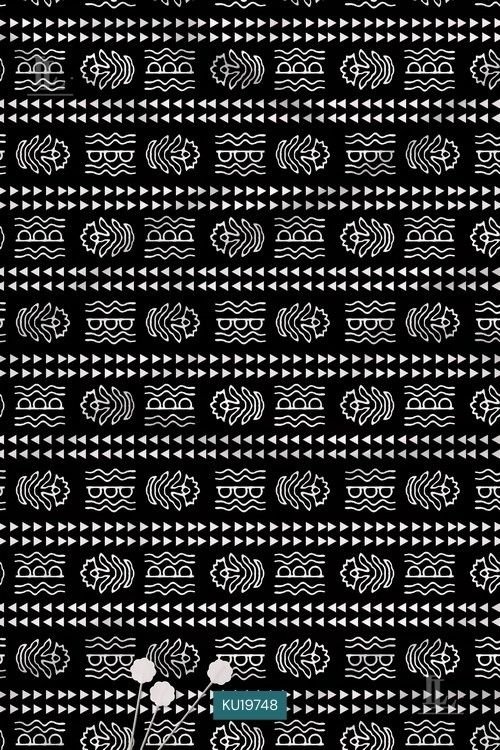 Tribal Abstract Digital Print Fabric in Black and White Ethnic Pattern Design