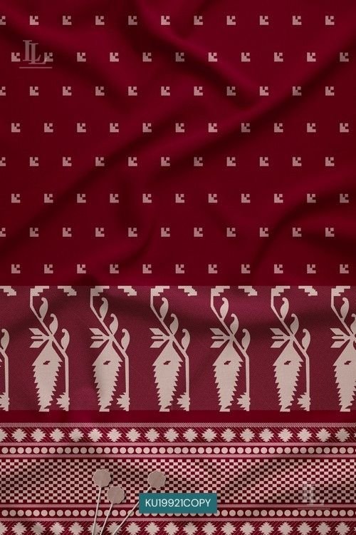 Tribal Digital Print Fabric in Red with Traditional Ethnic Border Design