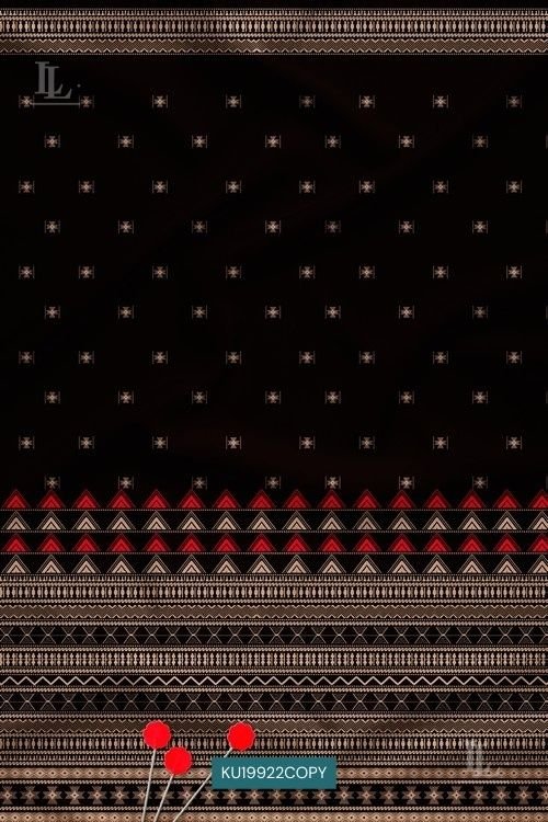 Tribal Statement Digital Print Fabric in Black with Ethnic Border Pattern Design