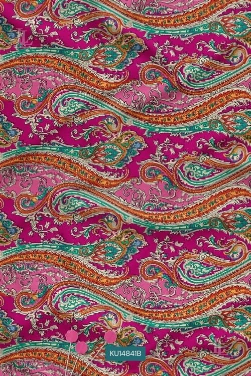 Vibrant Statement Paisley Digital Print Fabric on Magenta Base