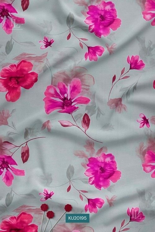 Watercolor Floral Digital Print Fabric in Grey Pink Contemporary Design