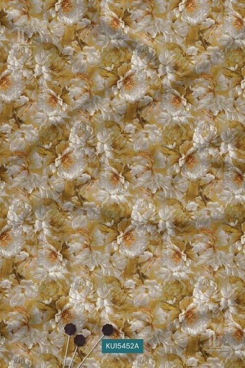 Watercolor Floral Digital Print Fabric in Warm Ivory and Gold Tones