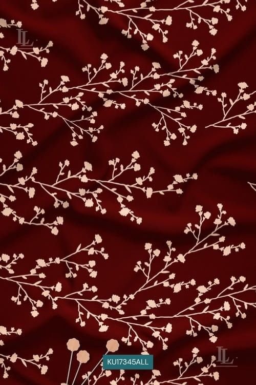 Watercolor nature motif digital print fabric with branch design for womenswear