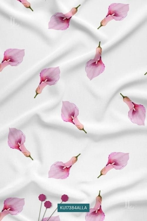 White Minimal Floral Digital Print Fabric