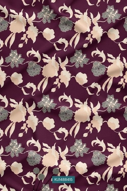 Wine Contemporary Floral Digital Print Fabric